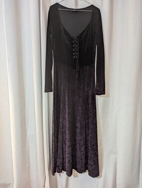 Vintage Morbid Threads Velvet Black And Purple Floral Maxi Dress Whimsigoth